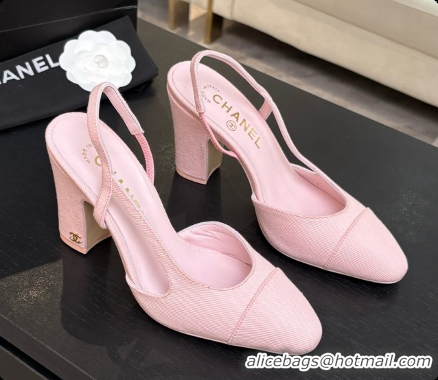 Original Cheap Chanel Fabric Slingbacks 9cm Heel G46859 Pink 2026