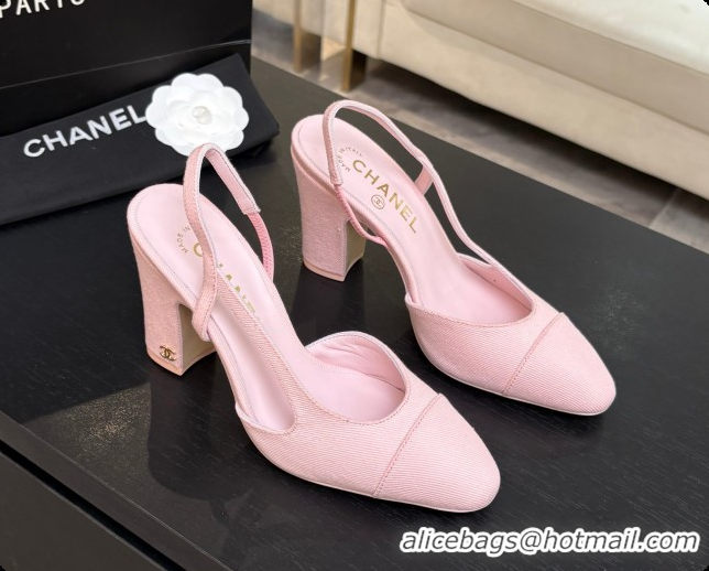 Original Cheap Chanel Fabric Slingbacks 9cm Heel G46859 Pink 2026