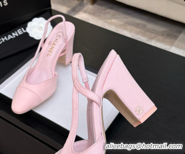 Original Cheap Chanel Fabric Slingbacks 9cm Heel G46859 Pink 2026