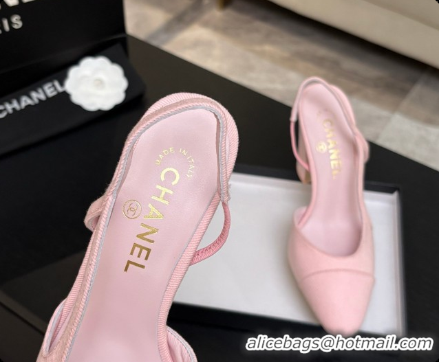 Original Cheap Chanel Fabric Slingbacks 9cm Heel G46859 Pink 2026