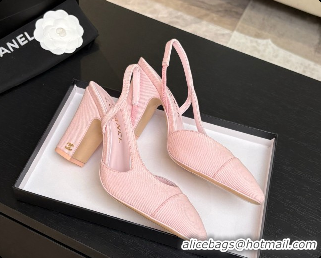 Original Cheap Chanel Fabric Slingbacks 9cm Heel G46859 Pink 2026