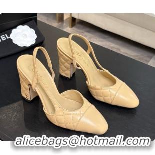 Best Grade Chanel Quilted Lambskin Slingbacks 9cm Heel G46859 Beige 2026
