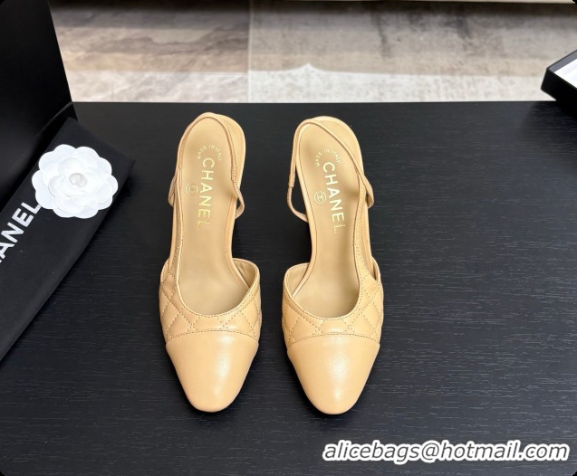 Best Grade Chanel Quilted Lambskin Slingbacks 9cm Heel G46859 Beige 2026
