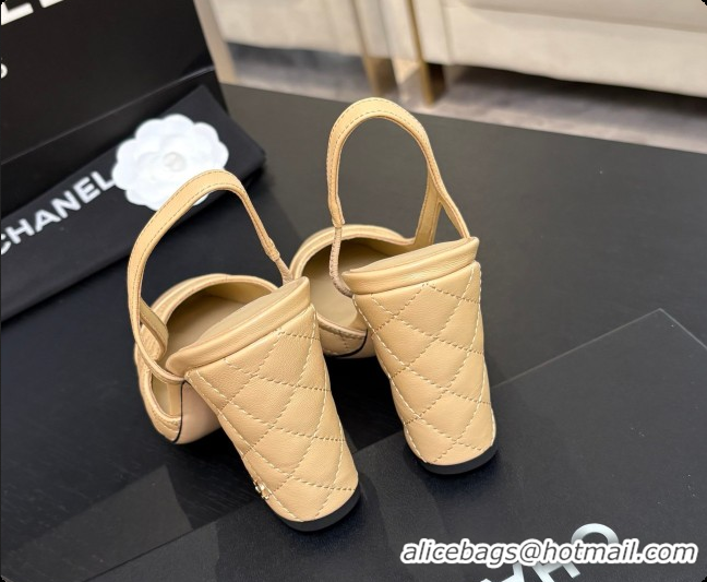 Best Grade Chanel Quilted Lambskin Slingbacks 9cm Heel G46859 Beige 2026