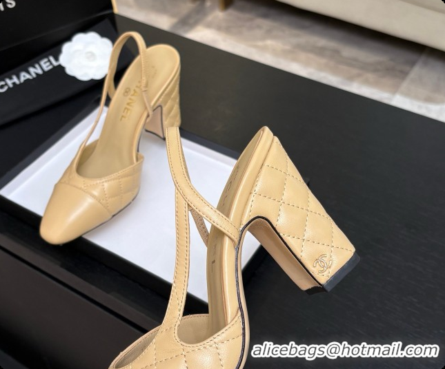 Best Grade Chanel Quilted Lambskin Slingbacks 9cm Heel G46859 Beige 2026
