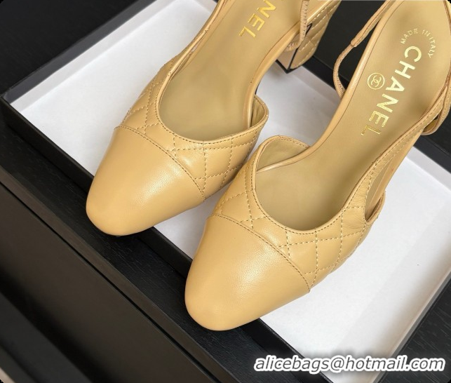 Best Grade Chanel Quilted Lambskin Slingbacks 9cm Heel G46859 Beige 2026