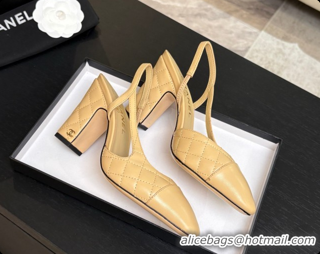 Best Grade Chanel Quilted Lambskin Slingbacks 9cm Heel G46859 Beige 2026