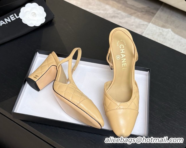 Best Grade Chanel Quilted Lambskin Slingbacks 9cm Heel G46859 Beige 2026