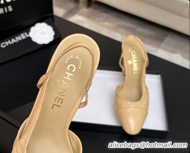 Best Grade Chanel Quilted Lambskin Slingbacks 9cm Heel G46859 Beige 2026