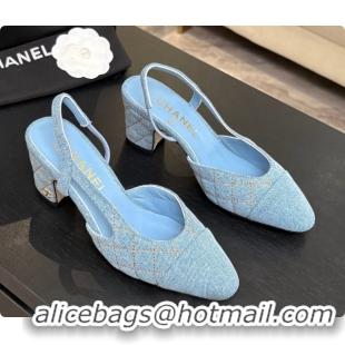 Buy Fashionable Chanel Quilted Denim Slingbacks 6.5cm Heel G31318 Blue 01 2026