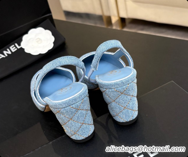 Buy Fashionable Chanel Quilted Denim Slingbacks 6.5cm Heel G31318 Blue 01 2026
