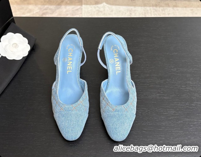Buy Fashionable Chanel Quilted Denim Slingbacks 6.5cm Heel G31318 Blue 01 2026