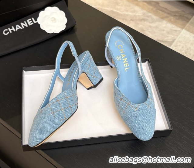 Buy Fashionable Chanel Quilted Denim Slingbacks 6.5cm Heel G31318 Blue 01 2026