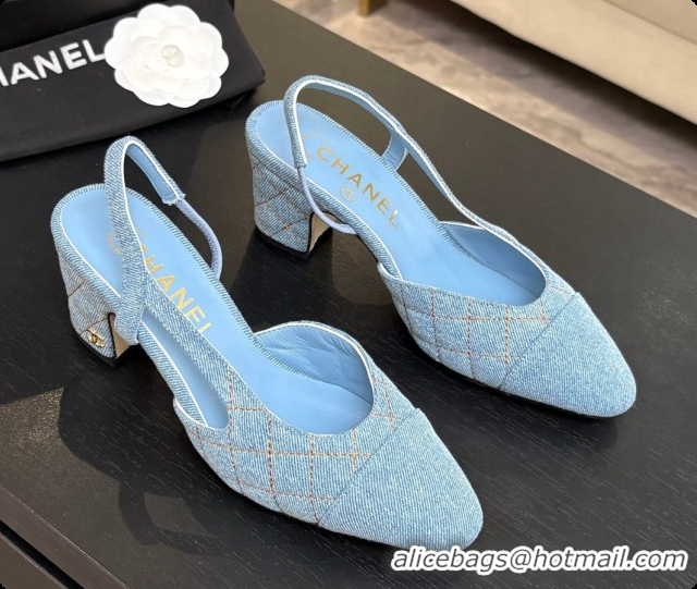 Buy Fashionable Chanel Quilted Denim Slingbacks 6.5cm Heel G31318 Blue 01 2026