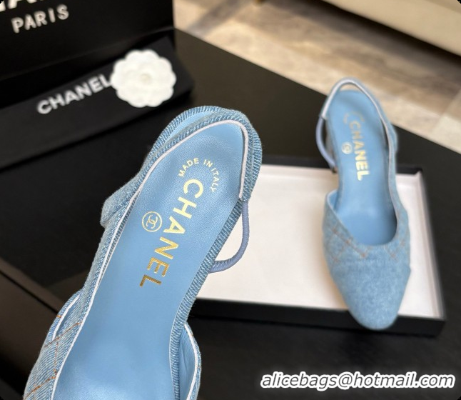 Buy Fashionable Chanel Quilted Denim Slingbacks 6.5cm Heel G31318 Blue 01 2026