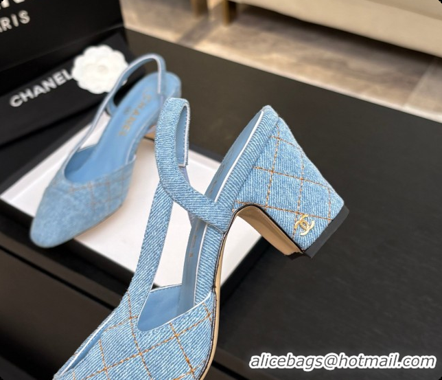 Buy Fashionable Chanel Quilted Denim Slingbacks 6.5cm Heel G31318 Blue 01 2026