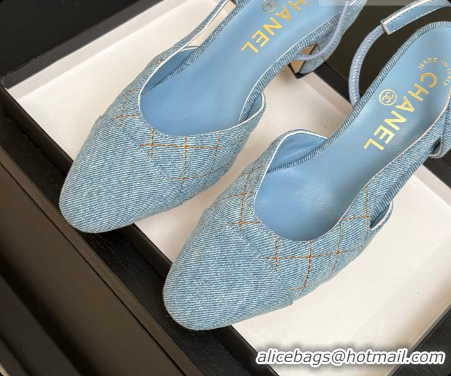 Buy Fashionable Chanel Quilted Denim Slingbacks 6.5cm Heel G31318 Blue 01 2026