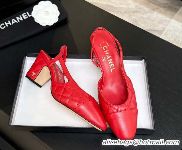 Hot Style Chanel Quilted Lambskin Slingbacks 6.5cm Heel G31318 Red 2026