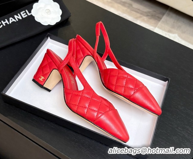 Hot Style Chanel Quilted Lambskin Slingbacks 6.5cm Heel G31318 Red 2026