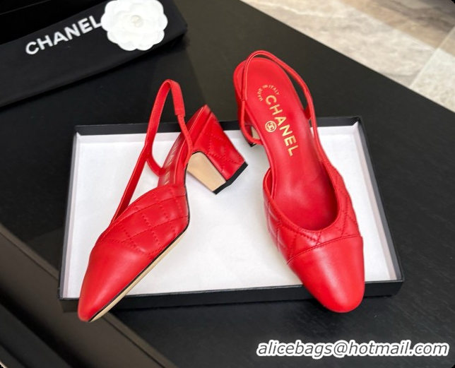 Hot Style Chanel Quilted Lambskin Slingbacks 6.5cm Heel G31318 Red 2026