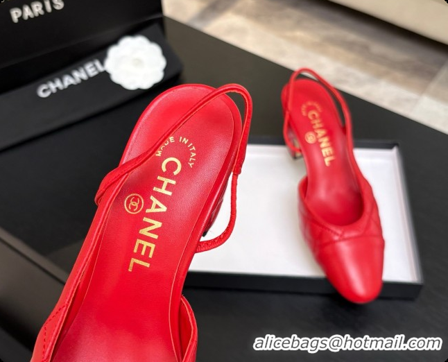 Hot Style Chanel Quilted Lambskin Slingbacks 6.5cm Heel G31318 Red 2026
