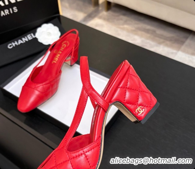 Hot Style Chanel Quilted Lambskin Slingbacks 6.5cm Heel G31318 Red 2026