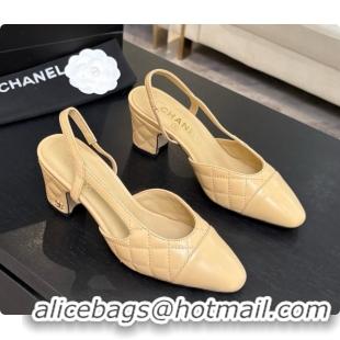 Popular Style Chanel Quilted Lambskin Slingbacks 6.5cm Heel G31318 Beige 2026