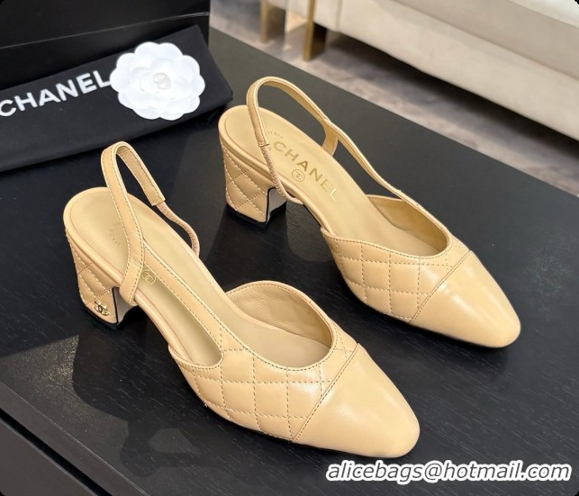 Popular Style Chanel Quilted Lambskin Slingbacks 6.5cm Heel G31318 Beige 2026