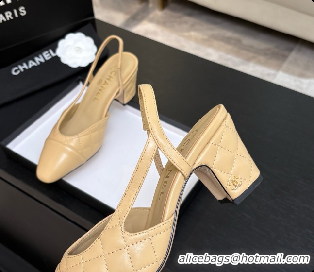 Popular Style Chanel Quilted Lambskin Slingbacks 6.5cm Heel G31318 Beige 2026