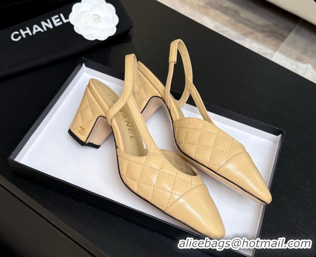 Popular Style Chanel Quilted Lambskin Slingbacks 6.5cm Heel G31318 Beige 2026