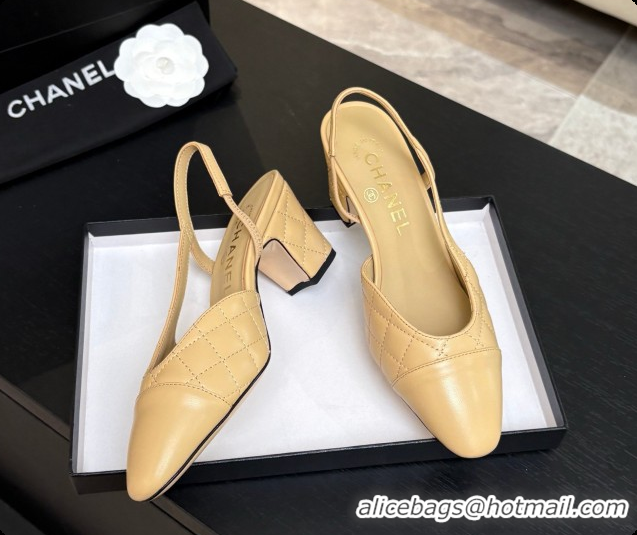 Popular Style Chanel Quilted Lambskin Slingbacks 6.5cm Heel G31318 Beige 2026