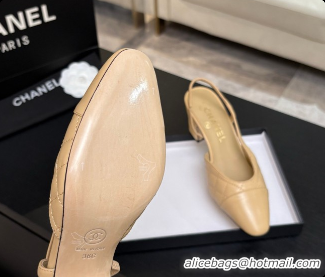 Popular Style Chanel Quilted Lambskin Slingbacks 6.5cm Heel G31318 Beige 2026