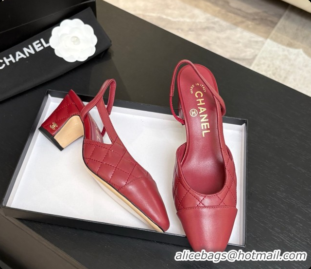 Grade Chanel Quilted Lambskin Slingbacks 6.5cm Heel G31318 Burgundy 2026