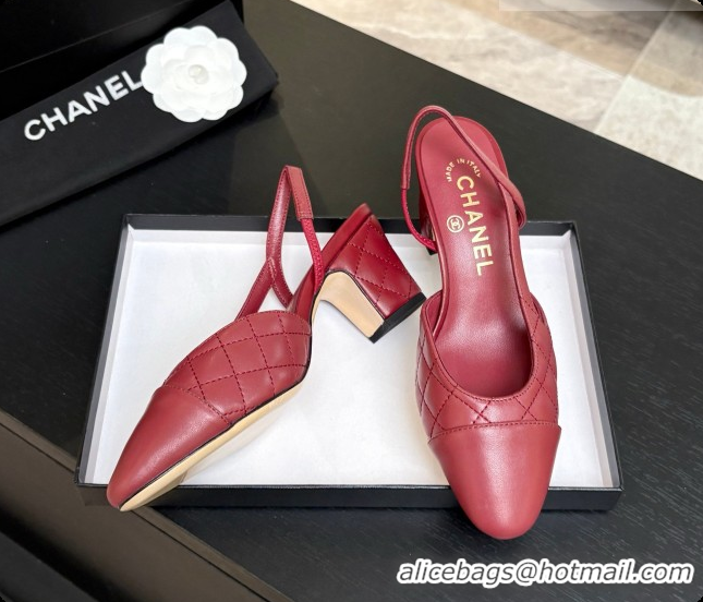 Grade Chanel Quilted Lambskin Slingbacks 6.5cm Heel G31318 Burgundy 2026