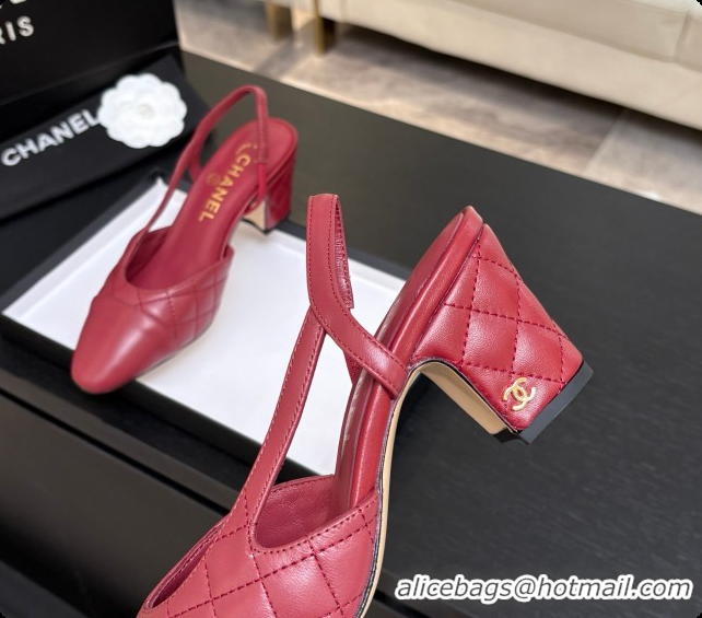 Grade Chanel Quilted Lambskin Slingbacks 6.5cm Heel G31318 Burgundy 2026