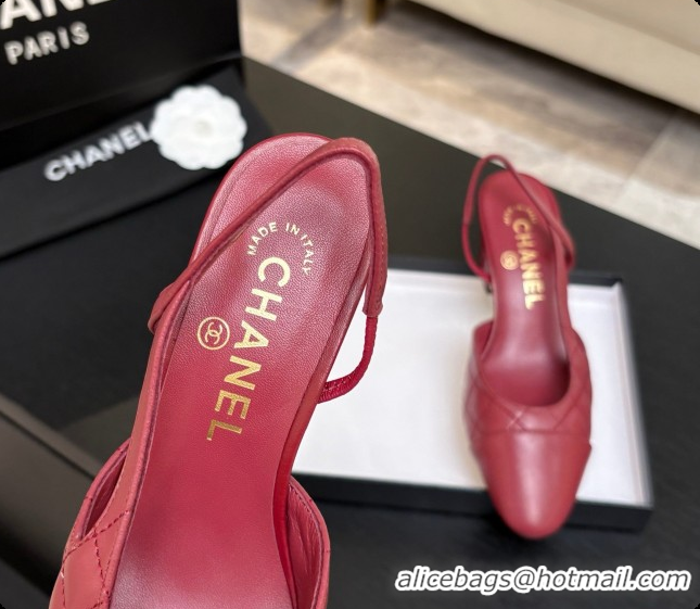 Grade Chanel Quilted Lambskin Slingbacks 6.5cm Heel G31318 Burgundy 2026