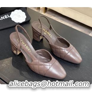 Stylish Chanel Quilted Lambskin Slingbacks 6.5cm Heel G31318 Dark Brown 2026