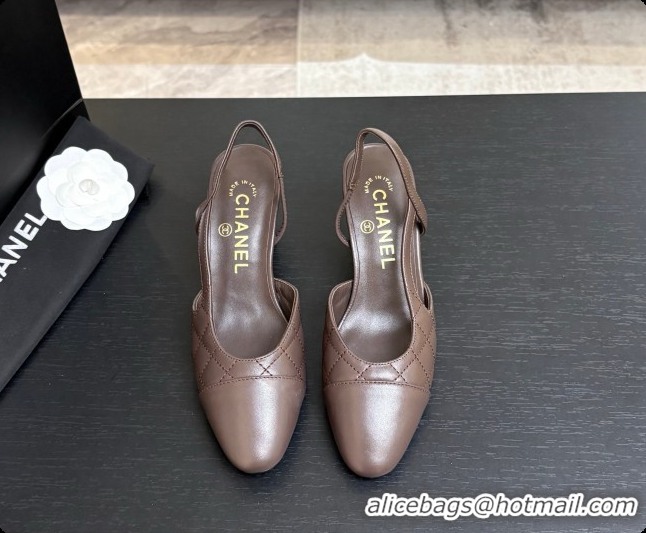 Stylish Chanel Quilted Lambskin Slingbacks 6.5cm Heel G31318 Dark Brown 2026
