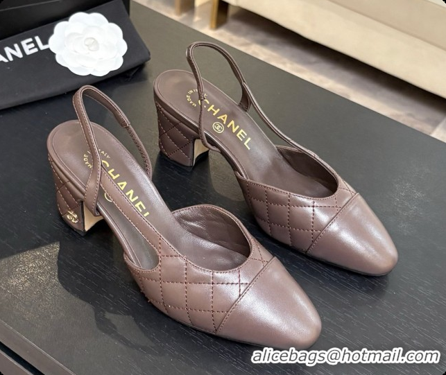 Stylish Chanel Quilted Lambskin Slingbacks 6.5cm Heel G31318 Dark Brown 2026