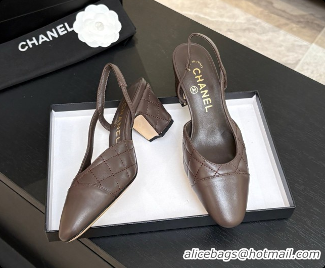 Stylish Chanel Quilted Lambskin Slingbacks 6.5cm Heel G31318 Dark Brown 2026