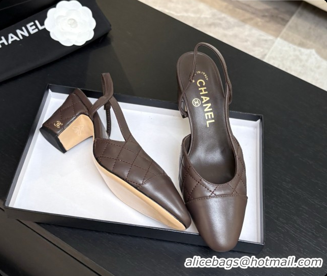 Stylish Chanel Quilted Lambskin Slingbacks 6.5cm Heel G31318 Dark Brown 2026