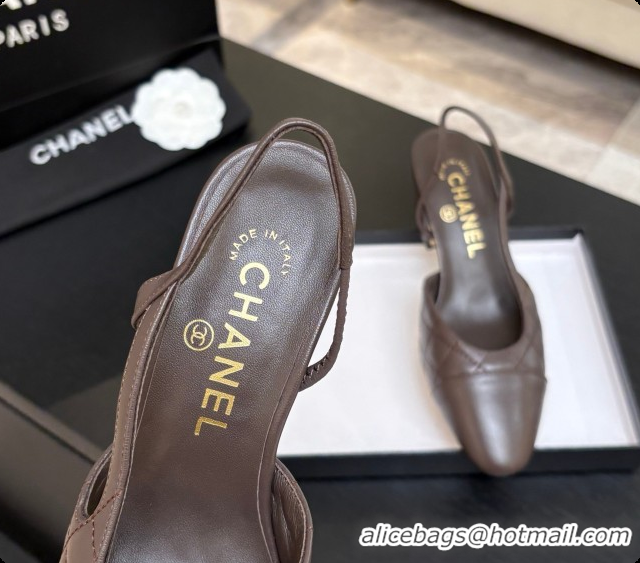 Stylish Chanel Quilted Lambskin Slingbacks 6.5cm Heel G31318 Dark Brown 2026
