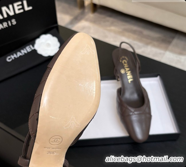 Stylish Chanel Quilted Lambskin Slingbacks 6.5cm Heel G31318 Dark Brown 2026