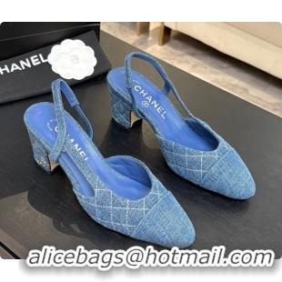Duplicate Chanel Quilted Denim Slingbacks 6.5cm Heel G31318 Blue 02 2026
