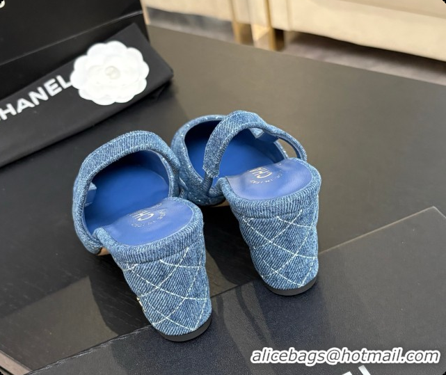 Duplicate Chanel Quilted Denim Slingbacks 6.5cm Heel G31318 Blue 02 2026