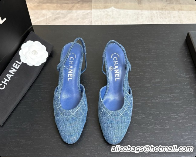 Duplicate Chanel Quilted Denim Slingbacks 6.5cm Heel G31318 Blue 02 2026