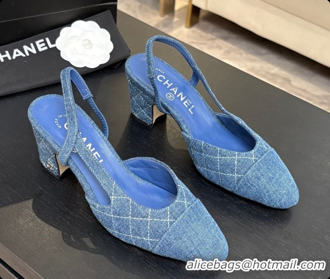 Duplicate Chanel Quilted Denim Slingbacks 6.5cm Heel G31318 Blue 02 2026