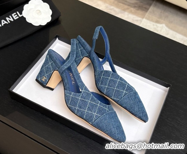 Duplicate Chanel Quilted Denim Slingbacks 6.5cm Heel G31318 Blue 02 2026