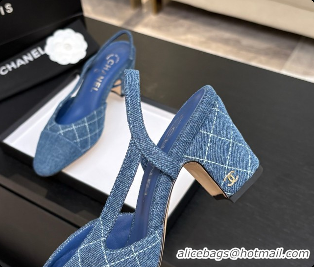 Duplicate Chanel Quilted Denim Slingbacks 6.5cm Heel G31318 Blue 02 2026