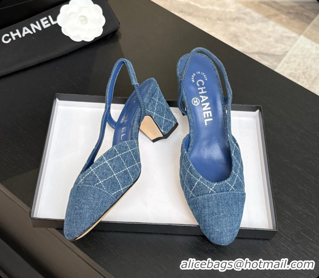 Duplicate Chanel Quilted Denim Slingbacks 6.5cm Heel G31318 Blue 02 2026
